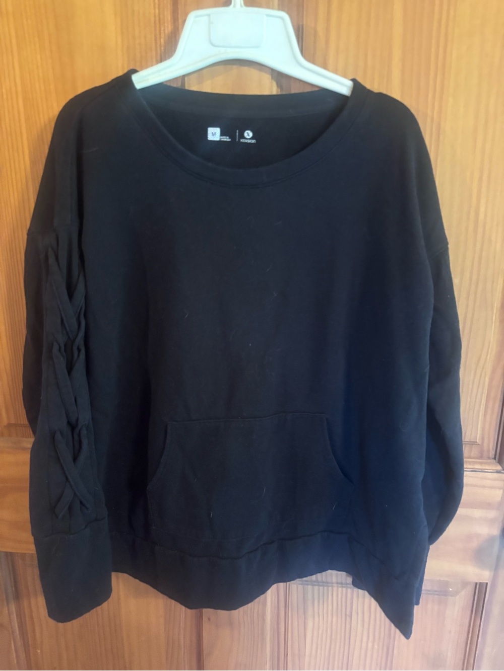 Xersion Black Crewneck Pullover with Braided Sleeve
